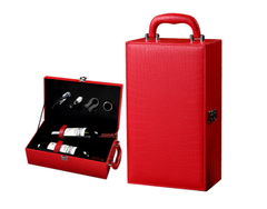 Hộp rượu vang 2 chai da cá sấu đỏ có dụng cụ mở rượu, Hộp quà Tết, Quà tặng doanh nghiệp, Quà tặng sự kiện