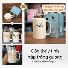 LY SỨ GIỮ NHIỆT 400ML NẮP TRÁNG GƯƠNG có tay cầm,in họa tiết ngẫu nhiên