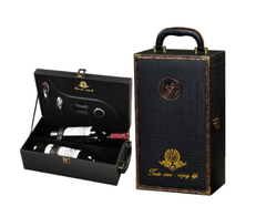 Hộp rượu vang 2 chai họa tiết da cá sấu logo chùm nho, Hộp quà Tết, Quà tặng doanh nghiệp, Quà tặng sự kiện