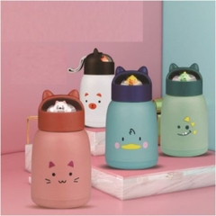 Bình nước giữ nhiệt 360ml nắp thú dễ thương lõi thủy tinh bọc nhựa cách nhiệt