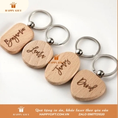 Khắc Laser móc khóa gỗ, khắc laser quà tặng doanh nghiệp, quà tặng sự kiện