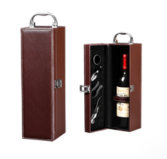 Hộp rượu vang đơn da trơn HR34 có dụng cụ mở rượu , Hộp quà Tết, Quà tặng doanh nghiệp, Quà tặng sự kiện