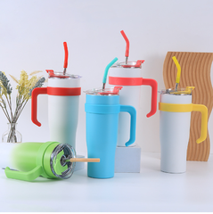 Cốc giữ nhiệt cầm tay đầu ống hút bọc nhựa, Cốc giữ nhiệt in tên logo thương hiệu