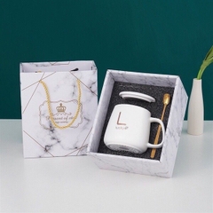 Bộ Cốc ly sứ Lucky  kèm hộp quà+nắp+thìa nhiều màu tặng sang trọng làm quà tặng bạn bè, đựng trà, cafe, nước
