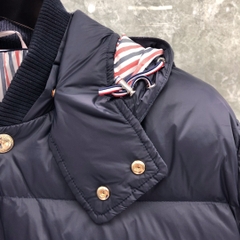 Thom Browne Men's Blue 4-bar Downfilled Snap Front Bomber Jacket