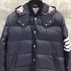 Thom Browne Men's Blue 4-bar Downfilled Snap Front Bomber Jacket
