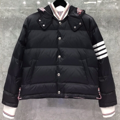 Thom Browne Men's Blue 4-bar Downfilled Snap Front Bomber Jacket