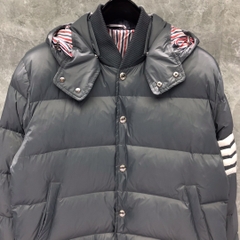 Thom Browne Men's Blue 4-bar Downfilled Snap Front Bomber Jacket