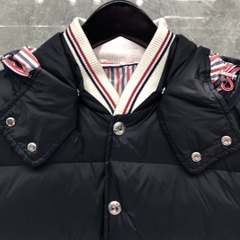 Thom Browne Men's Blue 4-bar Downfilled Snap Front Bomber Jacket