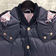 Thom Browne Men's Blue 4-bar Downfilled Snap Front Bomber Jacket