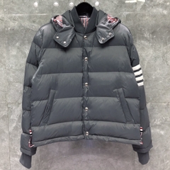 Thom Browne Men's Blue 4-bar Downfilled Snap Front Bomber Jacket