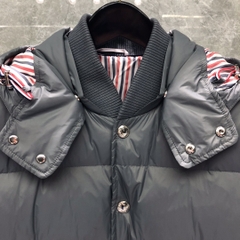 Thom Browne Men's Blue 4-bar Downfilled Snap Front Bomber Jacket