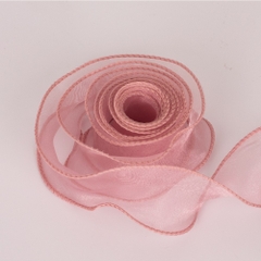 Nguyên cuộn ruy băng voan trơn viền sóng 2 biên gói hoa, gói quà rộng 4cm, dài 9m