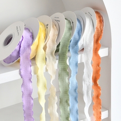 Nguyên cuộn dây ruy băng vải xốp nhún gói hoa, quà, buộc tóc, trang trí tiệc tùng bánh kem màu pastel bản 2.5c