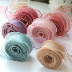 Nguyên cuộn ruy băng voan trơn viền sóng 2 biên gói hoa, gói quà rộng 4cm, dài 9m