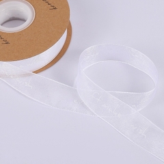 Cuộn 20 mét ruy băng lụa xước in chữ bản rộng 2.5cm