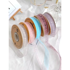 Cuộn 20 mét ruy băng lụa xước in chữ bản rộng 2.5cm