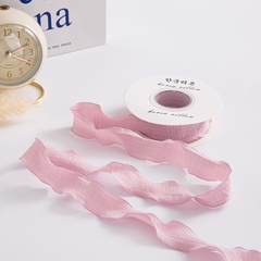 Nguyên cuộn dây ruy băng vải xốp nhún gói hoa, quà, buộc tóc, trang trí tiệc tùng bánh kem màu pastel bản 2.5c