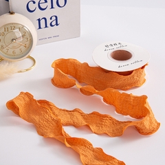 Nguyên cuộn dây ruy băng vải xốp nhún gói hoa, quà, buộc tóc, trang trí tiệc tùng bánh kem màu pastel bản 2.5c