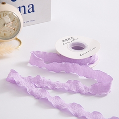 Nguyên cuộn dây ruy băng vải xốp nhún gói hoa, quà, buộc tóc, trang trí tiệc tùng bánh kem màu pastel bản 2.5c
