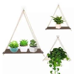 Kệ gỗ treo tường dây thừng 10X30cm 1 tầng có khoan gỗ