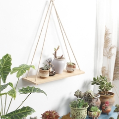 Kệ gỗ treo tường dây thừng 10X30cm 1 tầng có khoan gỗ