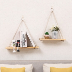 Kệ gỗ treo tường dây thừng 10X30cm 1 tầng có khoan gỗ