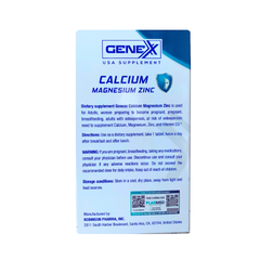 Thực phẩm bảo vệ sức khỏe Genexx Calcium Magnesium Zinc - Sản phẩm bổ sung canxi, magie, kẽm và Vitamin D3 hỗ trợ xương khớp (Hộp 60 viên)