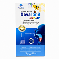 Xịt họng keo ong Novalanil Junior 30ml – Hỗ trợ làm dịu họng, giảm ho khan, ngứa rát cổ họng cho trẻ từ 6 tháng tuổi và người lớn