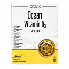 Ocean Vitamin D3 400 IU Orzax dạng xịt uống 20 ml hỗ trợ bổ sung vitamin D3, tăng hấp thu canxi, duy trì xương răng cho trẻ sơ sinh và trẻ nhỏ