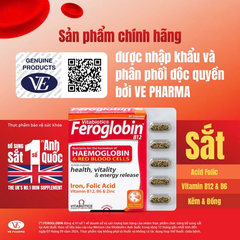 Feroglobin B12 Vitabiotics 30 viên – Bổ sung sắt, vitamin B12, acid folic hỗ trợ tạo hồng cầu và giảm mệt mỏi