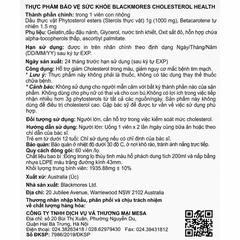 Blackmores Cholesterol Health 60 Viên Nang Mềm – Hỗ Trợ Giảm Hấp Thu Cholesterol Ở Ruột, Duy Trì Cholesterol Khỏe Mạnh, Phytosterol 1000mg + Betacarotene 1.5mg