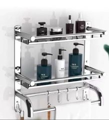 kệ  2 tầng đa năng  treo khăn phòng tắm inox 304