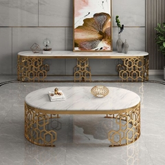 LCT37-Bàn Sofa oval khung họa tiết