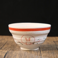 Chawan - Bát đánh matcha men tiêu vẽ thỏ (triện ký đáy) L