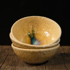 Bát cơm - Chawan, bát đánh matcha men rêu khắc hoa