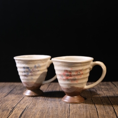 Set cốc mộc men sữa vẽ hoa