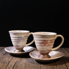 Set cốc mộc men sữa vẽ hoa