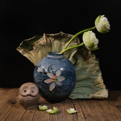 Bình hoa thiên mục lông thỏ (triện đáy)