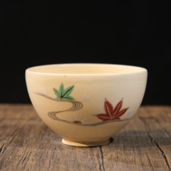 Chawan - Bát đánh matcha Kyo vẽ lá phong