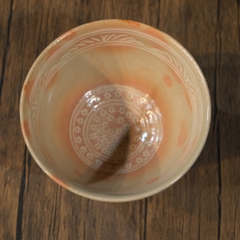 Chawan - Bát đánh matcha Mishima vẽ hoa cúc triện ký đáy