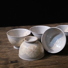 Set chén trà mộc vẽ hoa (triện đáy)