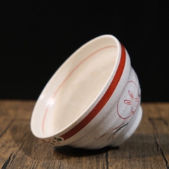Chawan - Bát đánh matcha men tiêu vẽ thỏ (triện ký đáy) L
