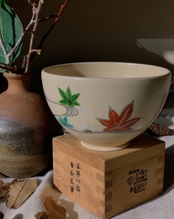 Chawan - Bát đánh matcha Kyo vẽ lá phong