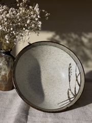 Bát mì Nhật Bản vintage men tiêu nhám vẽ cỏ lau viền nâu