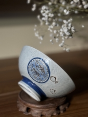 Bát mộc men tiêu vẽ cá đế răng cưa