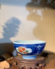 Bát tráng men lam vẽ lá phong