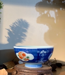 Bát tráng men lam vẽ lá phong