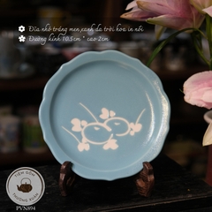 Đĩa nhỏ tráng men xanh da trời hoa in nổi