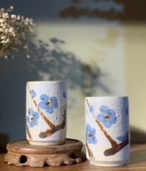 Cặp cốc hồng sữa hình hoa đào xanh